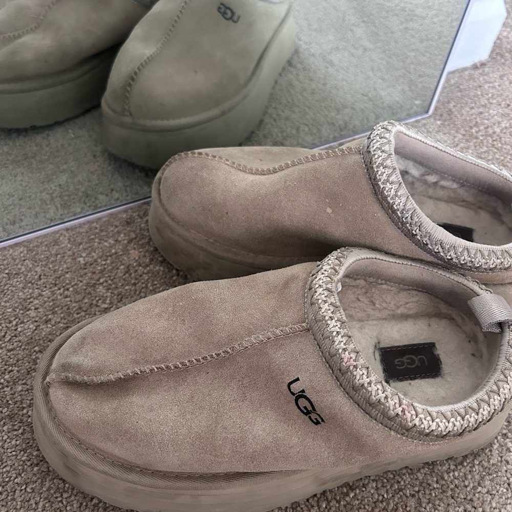 UGG Taupe Suede Tazz Platform Slip-Ons